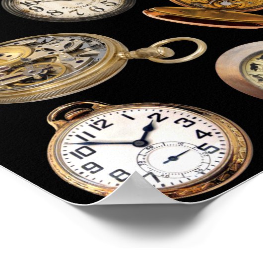 Pocket Watches Zeitstempel-Objekte-Collage Poster (Ecke)