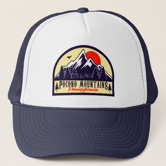 Pocono Berge PA Retro Sunset Souvenirs Geschenk Truckerkappe (Vorderseite)