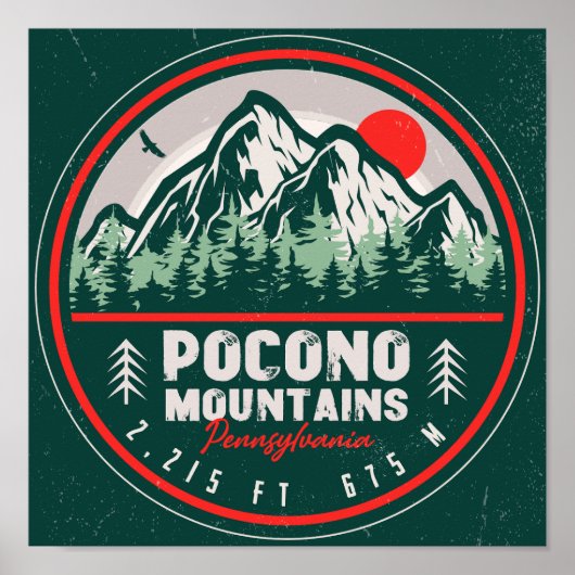 Pocono Berge PA Retro Sunset Souvenirs Poster (Vorne)