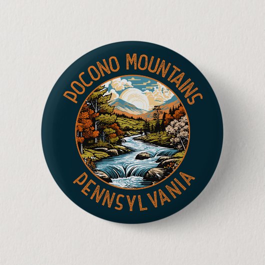 Pocono Berge Pennsylvania Sunset Retro Kunst, Dich Button (Vorderseite)