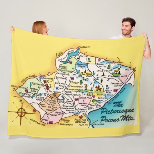 Pocono Mtns Vintage Karte Fleecedecke (Beispiel)