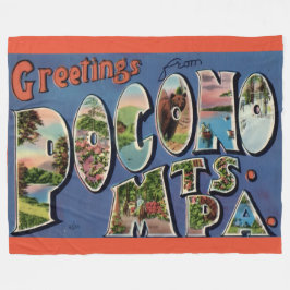 Pocono Mtns Vintage Postcard Fleece Blanket