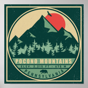 Poconos PA Retro Sunset Vintag Souvenir Geschenk Poster
