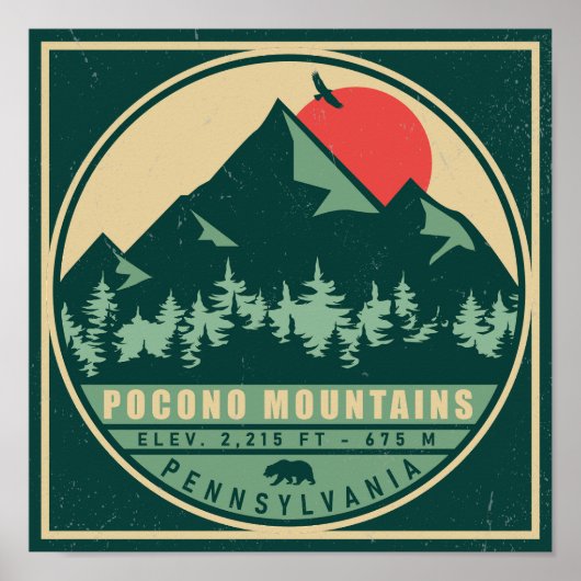 Poconos PA Retro Sunset Vintag Souvenir Geschenk Poster (Vorne)