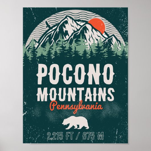 Poconos Pennsylvania PA Berggeschenk Retro Poster (Vorne)