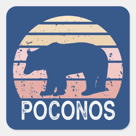 Poconos Retro Bär Quadratischer Aufkleber (Vorderseite)