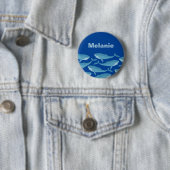Pod of Whales Schwimmen Dunkelblau Personalisiert Button (Beispiel)