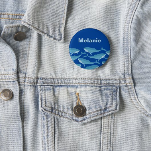 Pod of Whales Schwimmen Dunkelblau Personalisiert Button (Beispiel)