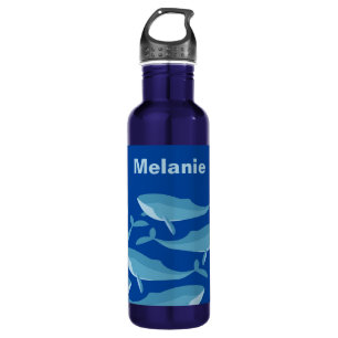 Pod of Whales Schwimmen Dunkelblau Personalisiert Edelstahlflasche