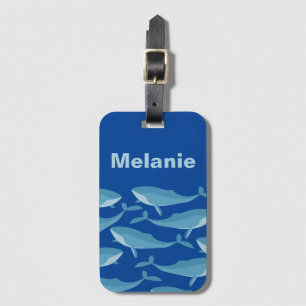 Pod of Whales Schwimmen Dunkelblau Personalisiert Gepäckanhänger