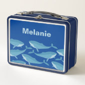Pod of Whales Schwimmen Dunkelblau Personalisiert Metall Brotdose (Vorderseite)