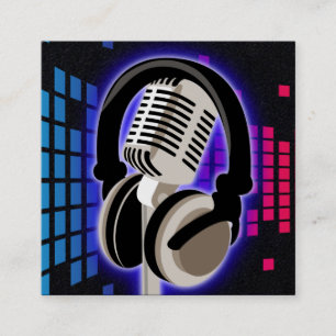 Podcast glühende Mikrofon Kopfhörer Blau Schwarz Quadratische Visitenkarte