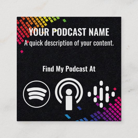 Podcast glühende Mikrofon Kopfhörer Blau Schwarz S Quadratische Visitenkarte (Rückseite)