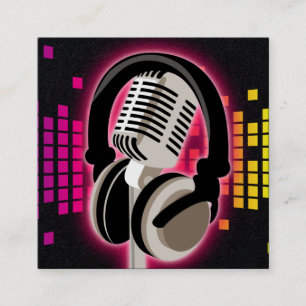 Podcast glühende Mikrofon Kopfhörer Pink Black Quadratische Visitenkarte
