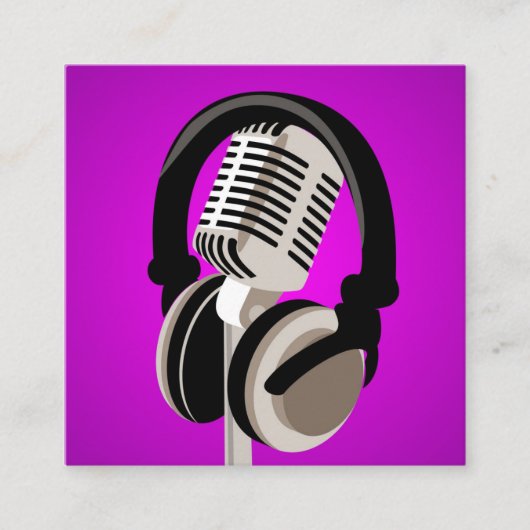 Podcast Mikrofon Kopfhörer Lila Quadratische Visitenkarte (Vorderseite)