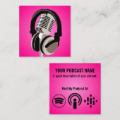 Podcast Mikrofon Kopfhörer Rosa Quadratische Visitenkarte (Vorne/Hinten)