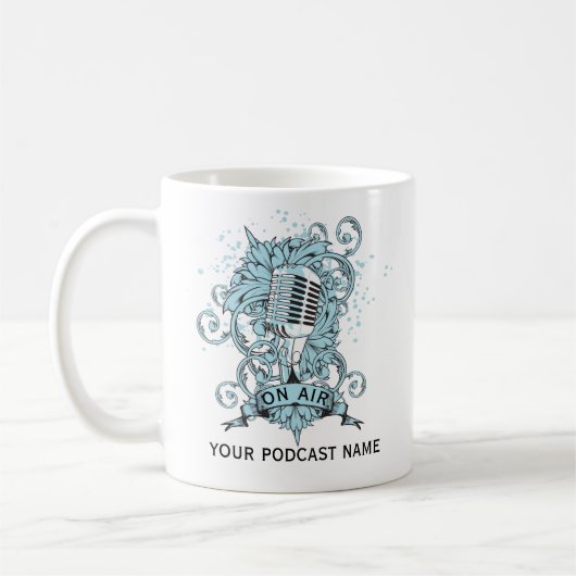 Podcast Name Blaues Mikrofon Kaffeetasse (Links)