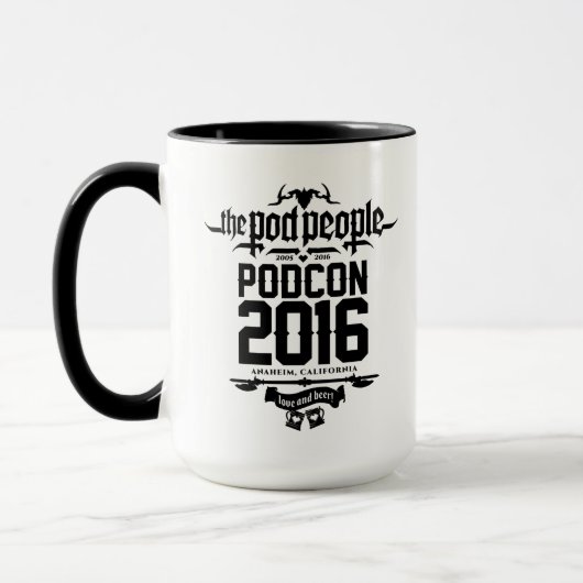 PODCON schwarze vertikale Tassen 2016 und so Logos (Links)