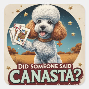 Poddle liebt Canasta-Spiel Quadratischer Aufkleber