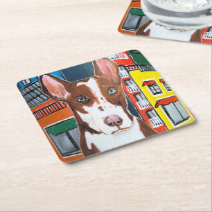 Podenco in Town Gemälde von Alfred Fox Rechteckiger Pappuntersetzer