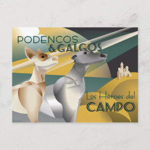 Podenco und Galgo im Vintage Art Deco Stil Poster Postkarte