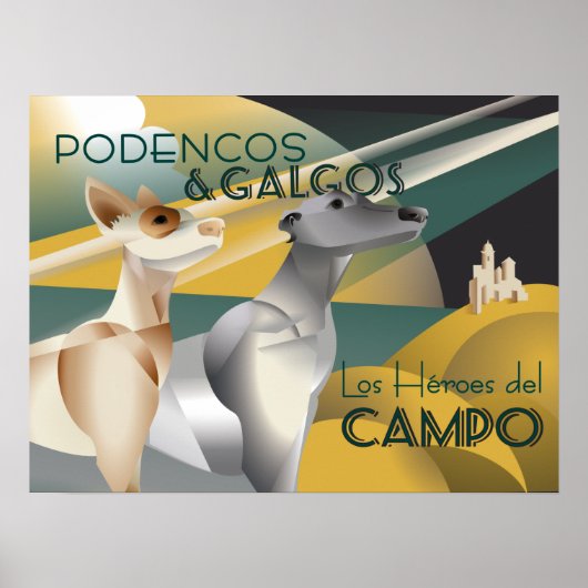 Podenco und Galgo Vintag Art Déco Stil Poster (Vorne)