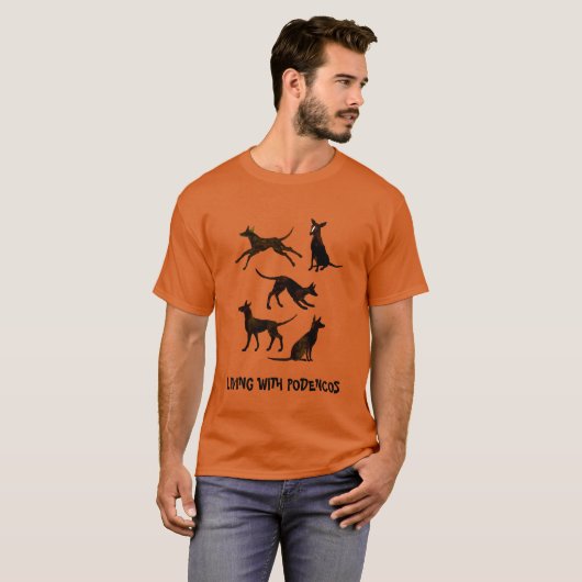 Podenco und Galgo zeichnete schwarz-weiß T-Shirt (Vorne ganz)