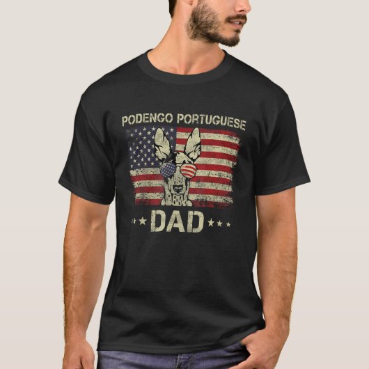 Podengo Portugiesischer Vater Hund American Flag 4 T-Shirt (Vorderseite)