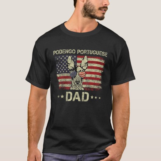 Podengo Portuguese Dad Dog American Flag 4th Of J T-Shirt (Vorderseite)