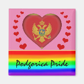 Podgorica Pride & Hearts & Regenbogenflagge /Liebe Magnet (Vorne)