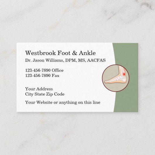 Podiatrist Modern Editable Business Cards Visitenkarte (Vorderseite)