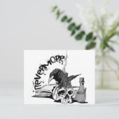 Poe Nevermore Raven Skull & Book Postkarte (Stehend Vorderseite)