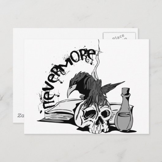 Poe Nevermore Raven Skull & Book Postkarte (Vorne/Hinten)