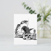 Poe Raben-Schädel u. Buch nie wieder Postkarte (Stehend Vorderseite)