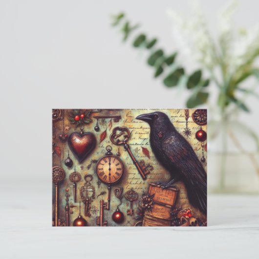 Poe Raven Collage Postkarte (Stehend Vorderseite)