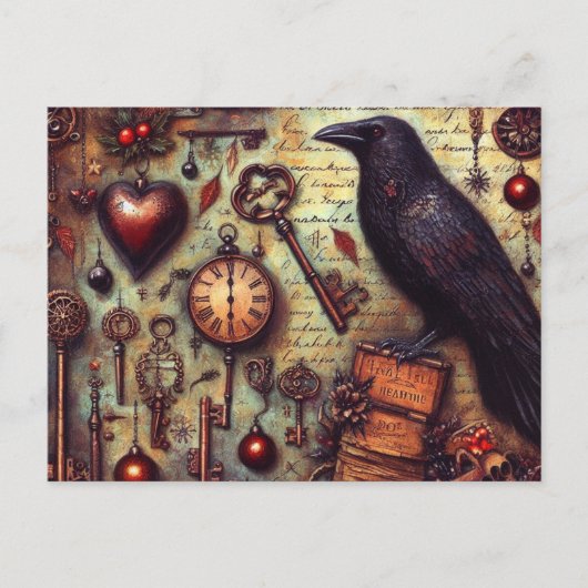 Poe Raven Collage Postkarte (Vorderseite)