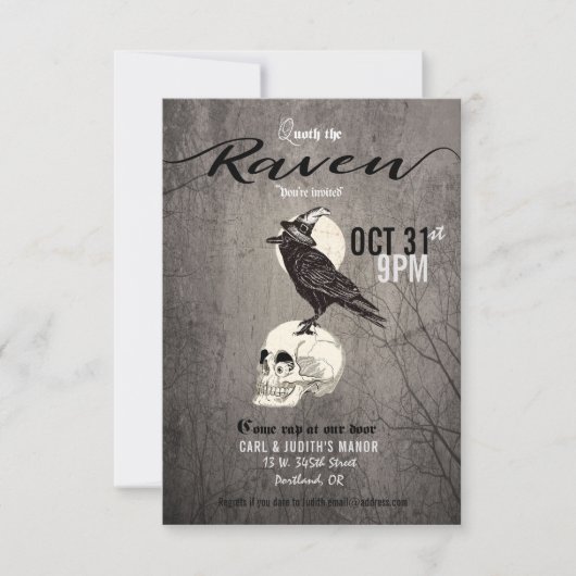 Poe Raven Halloween-Party Einladung (Vorderseite)