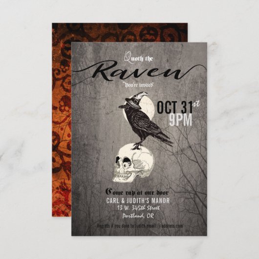 Poe Raven Halloween-Party Einladung (Vorne/Hinten)