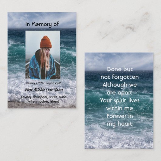  Poem Memorial Keepsake Ocean Sea Beach Visitenkarte (Vorne/Hinten)