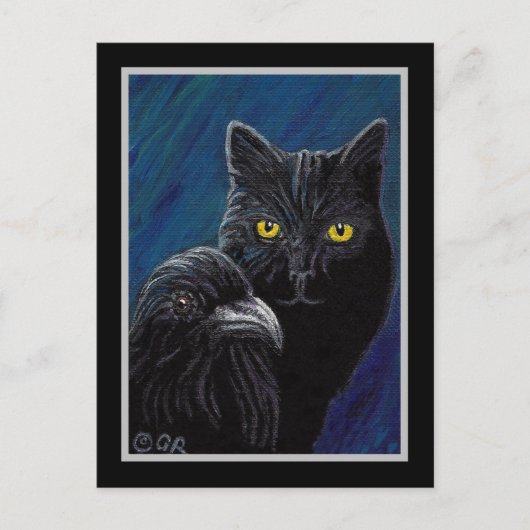 Poe's Cat & Raven Postcard Postkarte (Vorderseite)