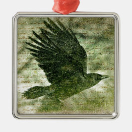 Poe's Grunge Raven Silbernes Ornament