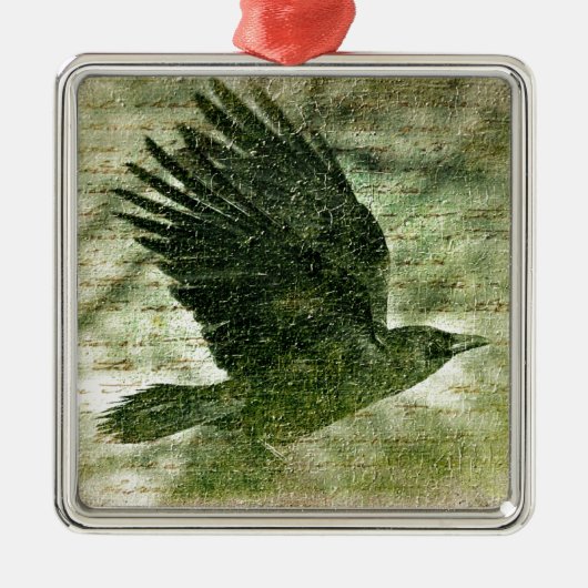 Poe's Grunge Raven Silbernes Ornament (Vorne)