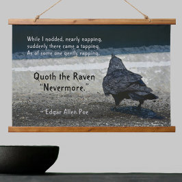 Poe's Raven Quote Gothic Wandteppich Mit Holzrahmen