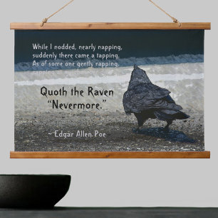 Poe's Raven Quote Gothic Wandteppich Mit Holzrahmen