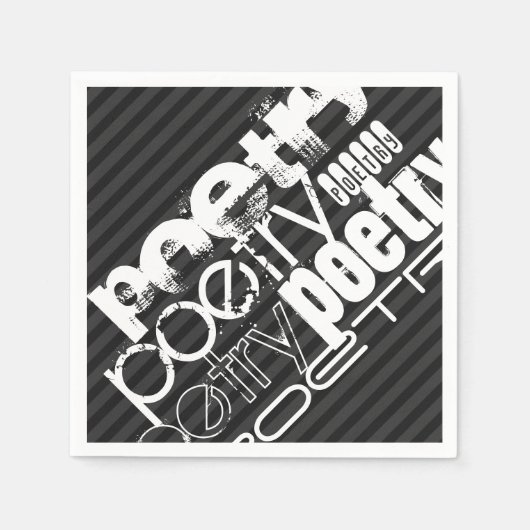 Poesie; Schwarz & Dunkelgrau Streifen Serviette (Vorderseite)