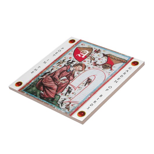 POET IM GARTEN DES VÖGELS MONOGRAM, weißer Edelste Fliese (Seite)