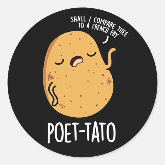 Poet tato Funny Potato Pun Dark BG Runder Aufkleber (Vorderseite)