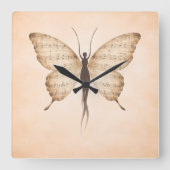 Poetic Butterfly Form Square Clock Quadratische Wanduhr (Vorderseite)