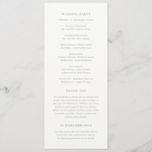 Poetic Script EDITABLE FARBEN Hochzeitsprogramm Programm (Rückseite)