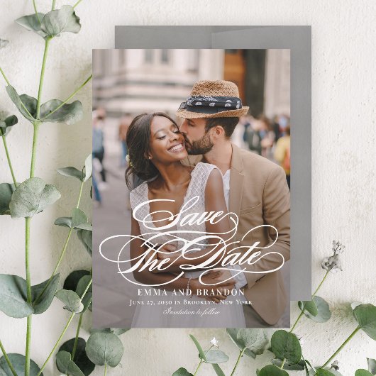 Poetic Script Elegant Wedding Save the Date Card Einladung